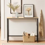 Same Code 71691605 39.4" Narrow Console Sofa Table with Power Outlets and USB Ports, Skinny Couch Table with Metal Frame and Charge Station with 4.9ft Extension Cord, Oak - Image 12