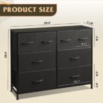 8 Drawers Fabric Cabinet Metal Frame Wide Wood Top Storage Tower TV Stand Clothes Organizer for Bedroom Living Room,Black - Image 2