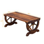 2-Person Rustic Garden Bench, Outdoor Wagon Wheel Porch Bench for Backyard Patio Garden, Brown - Image 9