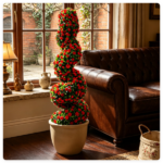 2 Pack Realistic Lifelike Faux Spiral Plant, All-Weather PE Artificial Flower Shrub for Indoor Outdoor Home Garden Decoration - Red - Image 7