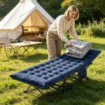  Navy Foldable Heavy Duty Camping Cot 330LBS, Portable Outdoor Sleeping Bed with Cushion & Carry Bag for Camping Office Nap - Image 6