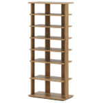 7-Tier Double-Row Shoe Rack with Adjustable Shelves, Anti-Tipping Narrow Storage Rack for Entryway Closet-Natural - Image 3