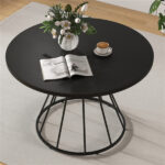 Black 47" Round Dining Table , Family-Sized for 4-6 People, Hourglass Metal Base & Curved Tabletop - Image 3