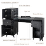Black relief particle board tempered glass 141*50*112cm three doors and two drawers fanless nail table - Image 12