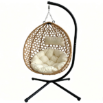 Foldable Hanging Egg Chair with Stand, HDPE Rattan Wicker Swing Chair with Cushion, Heavy Duty Frame 350 Lbs Capacity, Outdoor Patio Indoor Bedroom Balcony, Beige+Yellow - Image 7