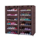 6-Row 2-Line 12 Lattices Non-woven Fabric Shoe Rack Coffee - Image 7