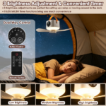 2-in-1 Camping Fan with LED Lantern Remote Control, 4 Wind Speeds 3 Light Brightness Timer Function 7200mAh Rechargeable Hanging Tent Fan - Image 4