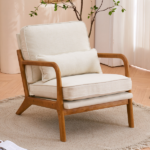 Same Code 16753613 Oak Armrest Oak Upholstered Single Lounge Chair Indoor Lounge Chair Off-White - Image 23