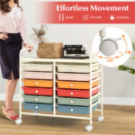 12-Drawer Rolling Storage Cart - 2-Row 10-Storey, Multicolor Drawers, 4 Wheels (2 Brake), White Frame-Macaron - Image 8