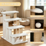 4 Levels Cat Steps with Scratching Posts for High Bed, Sofa, Non-slip Sturdy Pet Climbing Ladder for Indoor Cats, White - Image 4
