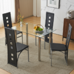 Same Code 02878244 5 Pieces Dining Table Set for 4, Kitchen Room Tempered Glass Dining Table, 4 Chairs, Black Table legs are silvery - Image 7
