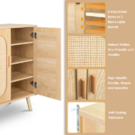 Modern Rattan Shoe Storage Cabinet with Double Doors and Adjustable Shelves, Accent Cabinet for Living Room, Bedroom, Hallway - Image 15