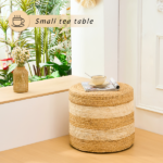 Handmade Woven Foot Stool Natural Water Hyacinth Ottoman for Home Decor & Seating White - Image 4