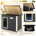 42.5" x 27" x 33.5" Outdoor Dog House with Sloped Asphalt Roof, Elevated Floor & Openable Roof Weatherproof Pet Kennel with PVC Door Curtain for Medium Large Dogs Gray - Image 8