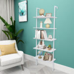 5-Shelf Wood Ladder Bookcase with Metal Frame, Industrial 5-Tier Modern Ladder Shelf Wood Shelves,White - Image 2