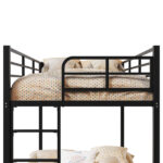 Black Twin Bunk Bed Square Tube High Guardrail Side Ladder Opening Iron Bed - Image 6