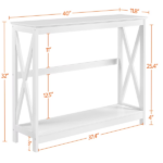 2-Tier X Design Wood Console Table with Shelf for Entryway Living Room, White - Image 4