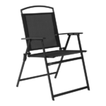 3-Piece Outdoor Bistro Set, Folding Chairs & Glass Table, Black - Image 2