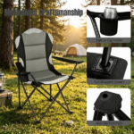 2 Pack Heavy Duty Folding Camping Chairs 330 LBS Capacity, 600D Oxford Padded Portable Outdoor Lawn Chairs with Cup Holder & Carry Bag - Black - Image 8