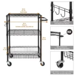3-Tier New Multipurpose Rolling Cart, Black Color, 495lbs Load Capacity - Image 3