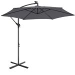 10FT Round Banana Hanging Patio Umbrella with 18 LED Lights, 6 Iron Ribs, Iron Straight & Curved Pole, Waterproof Polyester Canopy, with Stand Sleeve and Cross Base, Gray - Image 13