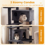 52" Tall Cat Tree Tower with Perches & Condos, Multi-Cat Playground with Scratching Posts (Dark Gray) - Image 7