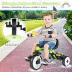 Toddler Tricycle with Rainbow LED Wheels, Foldable 3-in-1 Balance Bike with Carbon Steel Frame, Removable Pedals & Rear Storage Basket - Green - Image 11
