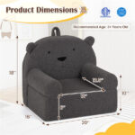 Bear-Shaped Kids Sofa, Teddy Fleece Foam Chair for Toddlers 3+, Portable Bear-Shaped Couch (Gray) - Image 3