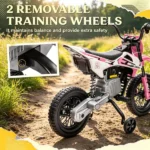 Pink 12V Kids Electric Ride On Motorcycle: with Twist Grip Throttle, Training Wheels, Rear Suspension & Music for Toddlers - Image 6