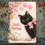 CIFbuy Hello Spring Cherry Blossom Black Cat Metal Plaque, Vintage 2D Flat Print Wall Art, Waterproof Rust Resistant Sign For Home Deco TikTok, TikTok, t Wall Art Self-pickup Logiopics - Image 4