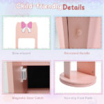 Pink, bow-themed, MDF (medium-density fiberboard) painted finish, 1-door, 1-shelf, rotatable base, children's jewelry mirror cabinet - Image 7