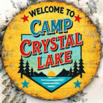 CIFbuy 1pc Vintage Camp Crystal Lake Sign 8x8in Round Metal Plaque, "Round Metal" Plaque, Welcome Wall Decor for Game Room Bar Garage TikTok, ikTok, temu Self-pickup Logiraics