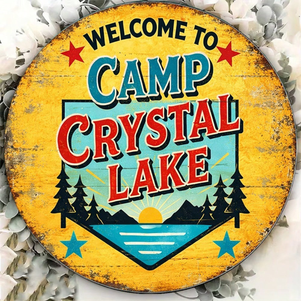 6c3fe031-bc0e-4c3b-b9fe-0684b68da229.png CIFbuy 1pc Vintage Camp Crystal Lake Sign 8x8in Round Metal Plaque, "Round Metal" Plaque, Welcome Wall Decor for Game Room Bar Garage TikTok, ikTok, temu Self-pickup Logiraics - Image 1