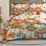 3PCS Colorful Oil Painting Pumpkin Pattern Quilt Set Queen Size for All Seasons Flower Fall Leaves Bedding Set with 2 Pillowcases for Kids Adults Thanksgiving Day Gifts temu is self-pickup only) - Image 8