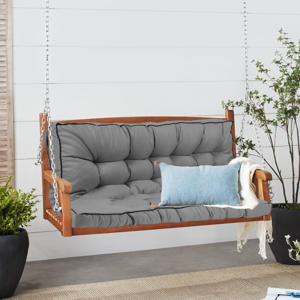 Outdoor Swing Cushions 55 Inch, Waterproof 4" Thick Porch Swing Cushion Replacement with Backrest and Ties, Comfortable 2-3 Seat Pation Swing Pad for Backyard, Garden, Lawn, Outdoor Furniture Light grey