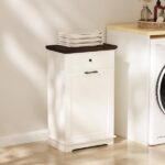 10 Gallon Tilt Out Trash Cabinet Freestanding Trash Bin Cabinet Wood Garbage Recycling Cabinet with Hideaway Drawer Pet Proof Trash Can Holder for Kitchen Living Room, Antique White (not include can) - Image 24