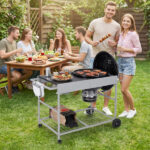Outdoor Grill Cart for 18-22 Inch Kettle Grills, Metal BBQ Stand with Lid Holder & Storage Rack - Image 2