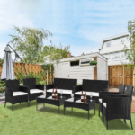 2pcs Arm Chairs 1pc Love Seat & Tempered Glass Coffee Table Rattan Sofa Set Black - Image 82