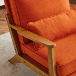 Mid-Century Modern Accent Chair with Wooden Frame - Oak Armrest, Linen-Cotton Burnt Orange Upholstery, Single Seater Lounge Chair for Living Room (Weight Capacity 330LBS) - Image 11