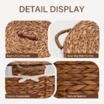 145L Round Laundry Hamper with Lid, Woven Natural Water Hyacinth Laundry Hamper - Image 3