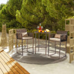 Outdoor 3 Piece Patio Bar Set, Bar Height Bistro Table Set for 2 People, High Top Wicker Bar Stools and Table Outdoor Bar Set with Cushions and Pillows, Brown Gradient Rattan & Beige Cushion - Image 8