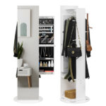 Jewelry Armoire with Full Length Mirror 360° and Large Capacity Jewelry Organizer Armoire, Mirror with Jewelry Storage, Coat Rack Multi Storage Shelves - Image 10
