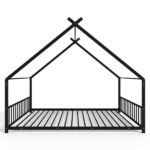 Full Size Metal House Bed Frame, Montessori Floor Bed with Safety Side Guard Rails, No Box Spring Needed, House-Shaped Platform Bed for Kids Toddlers Boys Girls, Black - Image 3