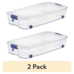 (2 pack)66 Quart Latching Underbed Wheeled Storage Bin, Clear Plastic Storage Container with Latch Lid, Blue (Shipment from Walmart)