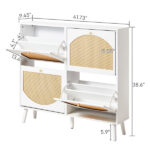 2 rows of 4 dump buckets with high-leg arched rattan shoe cabinet, particle board + plastic rattan, 105*24*98cm, white frame + original wood rattan surface + white high legs - Image 5