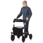 Outdoor Rolling Rollator Walker: 9.5" All-Terrain Wheels, 6-Level Adjustable (32"-37"), Foldable, Padded Seat, Storage Bag+Umbrella Holder