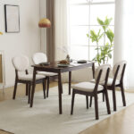 Rubber wood soft bag deep walnut dining table and chair set 1 table 4 chairs beige cushion rectangular - Image 22