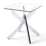 20" x 20" x 22.5" Glass Side Table, Silver Tempered Glass End Table with Intersecting Metal Base - Image 2