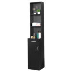MDF With Triamine One Door One Drawer Three Compartments High Cabinet Bathroom Wall Cabinet Black - Image 8