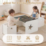 Kids Table and 2 Chairs Set with Chalkboard, Multi-Purpose Toddler Activity Table for Drawing, Eating & Studying - Image 9